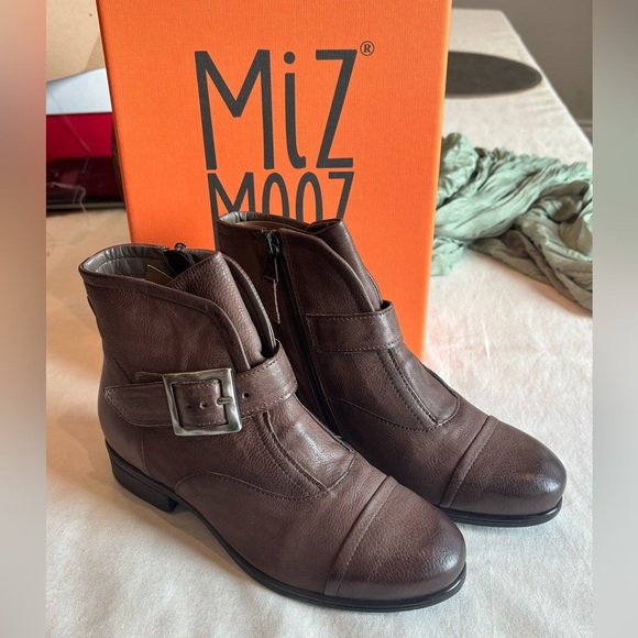 Miz Mooz Espresso Brown Boots • Leather Ankle Booties • Buckle Boots • Leather - Picture 2 of 4